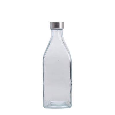 China Minimalist Clear French Square Beverage Glass Bottle For Juice Coffee Kombucha Milk for sale