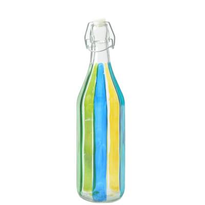 China Minimalist Customize Flint Cheap 1 Liter Beverage Milk Juice Glass Bottles With Lids for sale