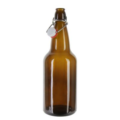 China Eco-friendly Wholesale 330ml 500ml 750ml 1000ml Amber Glass Swing Top Beer Bottles for sale