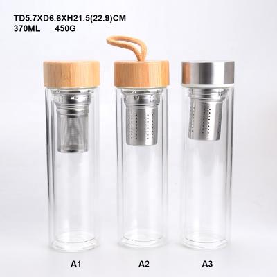 China 500ml borosilicate glass viable crystal water bottle with bamboo lid and tea infuser for sale