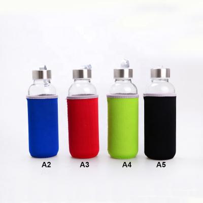 China Hotsale 500ml borosilicate glass viable crystal colored water bottle with fabric cover for sale