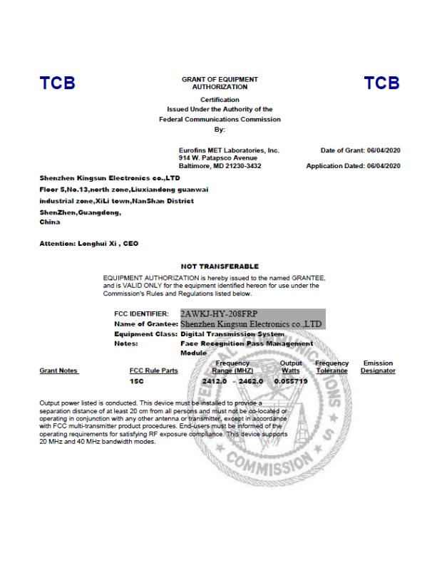 FCC - Shenzhen Kingsun Electronics Co., Ltd.