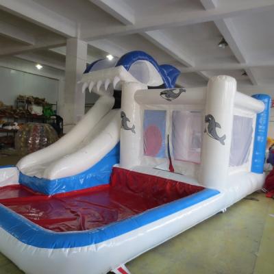 China Small PVC Single Inflatable Water Slide Tunnel Climbing Bouncer With Air Splash Combo Pool Games For Kids for sale