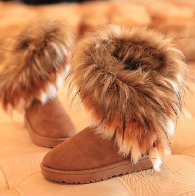 China Women's Fox Fur Imitation Cotton Flat 2021 New Winter Snow Flats Plus Velvet Warm Women's Cotton Boots for sale