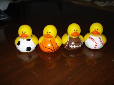 China Tiny Assorted Sports Themed Rubber Ducks With Football / Baseball / Basketball Design for sale