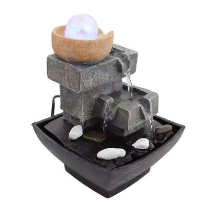 China New Design Cast Iron Fountains Waterfall Table Top Decor Home Indoor Fuente Fountain Garden Eco-friendly Indoor Geometric Decoration Fountain for sale