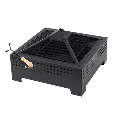 China Charcoal Stored Steel Pit For Outdoor Camping Heater Metal Fire Pit Barbecue Furniture Portable Square Garden Patio Fire Burning Horno for sale