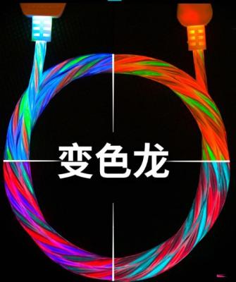 China New Camera Design Rainbow Color Quickly Charge Visible LED USB Flowing Data Cable For iPhone/Android/Type-C for sale