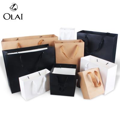 China Recyclable Black Color Paper Gift Bag Shopping Bag Ribbons Handle Bags Packaging for sale