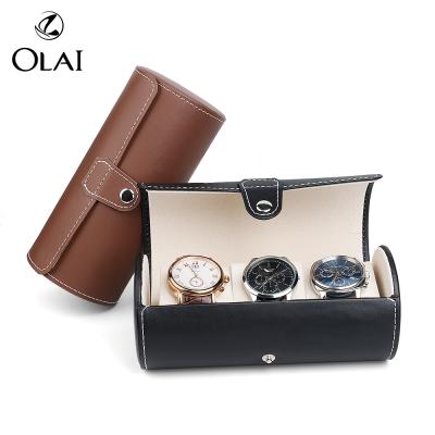 China Handmade Wholesale Custom Travel 3 Slots Watch Display Box Rounded Design Portable Gift Case for sale