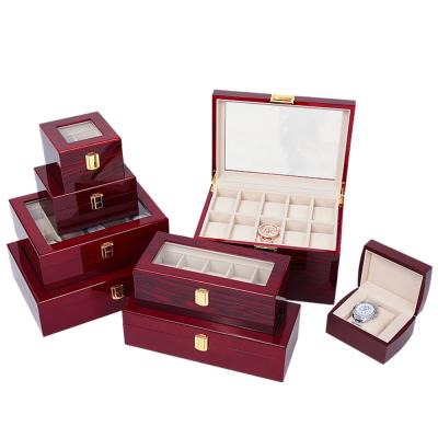 China Handmade Red Varnish Wooden Watch Boxes 2 To 20 Slots , Luxury Watch Packaging Display Box Of Watch Boxes for sale