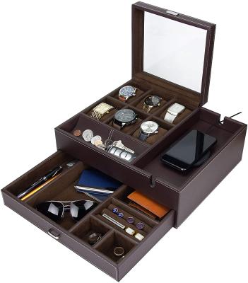 China Men's Recyclable Watch Box Case and Jewelry Box Organizer with Smartphone Charging Station (Brown/Brown) for sale