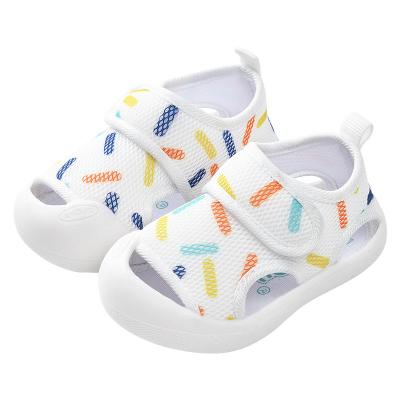 China Net Soft Bottom Infants Girls Boys Kids Baby Shoes Kids Cloth Sandals Toddler Round Infants Leisure Walking Non-Slippery Shoes for sale