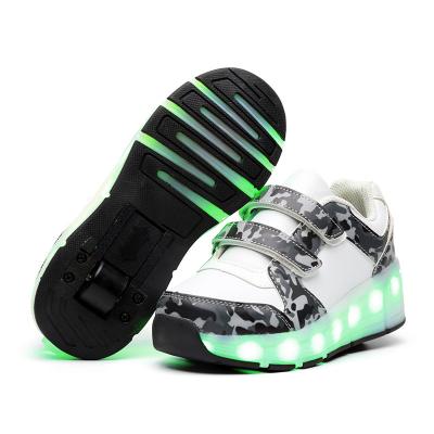 China Single Usb Wheel Shoes For Kids Boy Girls USB Charging Switch Shoes Children LED Skate Comfort Wheel Multimode Luminescent Shoe for sale