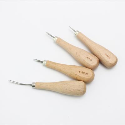 China Diamond Sewing Awl Leather Stitching Craft Hand Tools Beech Wood Handle Punch Awl Pointed Awl For Making Hole BBQ001 for sale