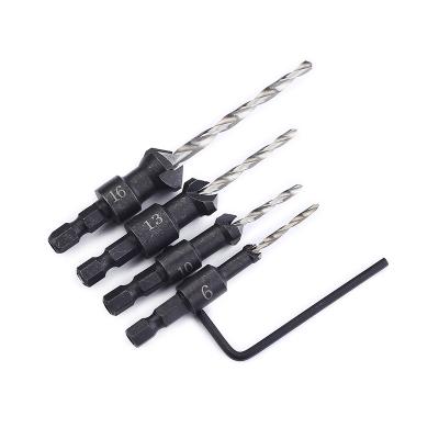 China Chamfer Hex Shank Countersink Wood Drilling Bit Set Tapered Twist Drill Bit With 1 Allen Wrench For Woodworking for sale