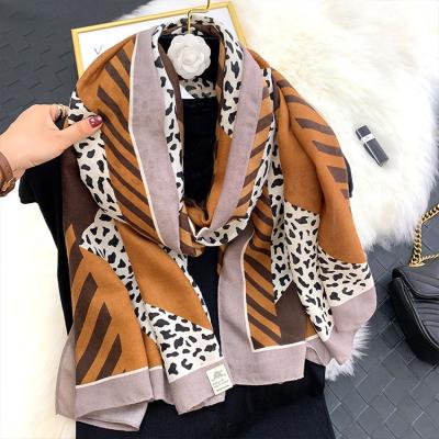 China Wild Leopard Cotton And Winter Leopard Print Cotton Scarf Designer Canvas Scarf for sale