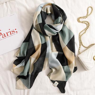 China Retro New Style Plaid Print Cotton Scarf Fashion Color Casual Plaid Cotton Canvas Shawl Designer Cotton Scarf for sale