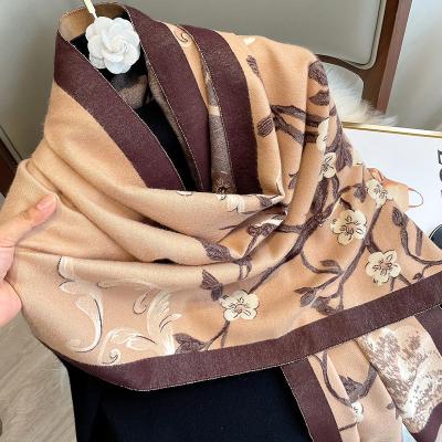 China European American Autumn Winter Branch Printed Cashmere Designer Cashmere Scarf Pashmina Scarf Cashmere Women for sale