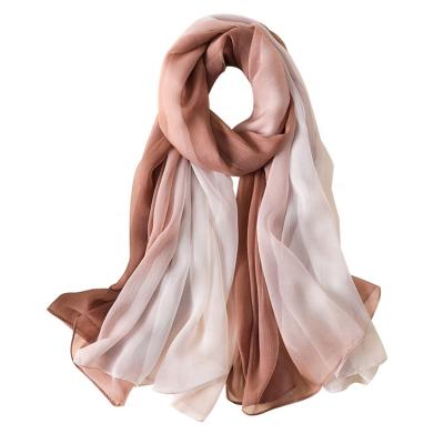 China Fashion and Customized Ladies Summer Gradient Color Thin Silk Hijab Scarf Holiday Sunscreen Korean Casual Shawl for sale