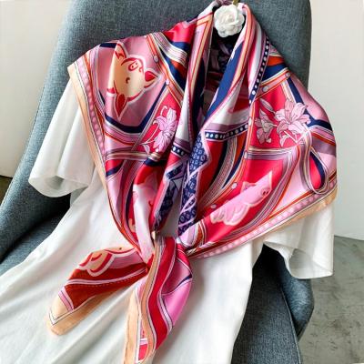 China Spring Autumn Colors Geometric Printing Silk Scarf Designer Silk Scarf 90*90cm Soft And Smooth Feeling Square Silk Scarf for sale