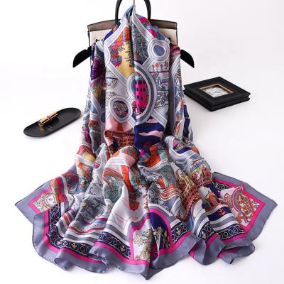 China Hot Sale Long Color Geometry Printing Spring And Autumn Long Silk Scarf Shawl For Women for sale