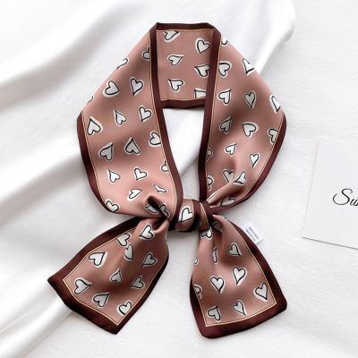 China Long Summer Printed Luxury Long Scarf Women Small Scarf Ladies Satin Silk Women Scarf for sale