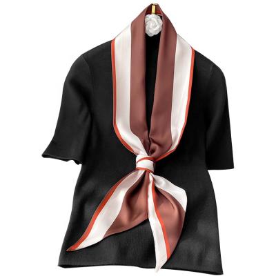 China Comfortable Newly Designed Women Striped Bandana Scarf Satin Hair Narrow Ornamental Scarf Custom Made Scarf for sale