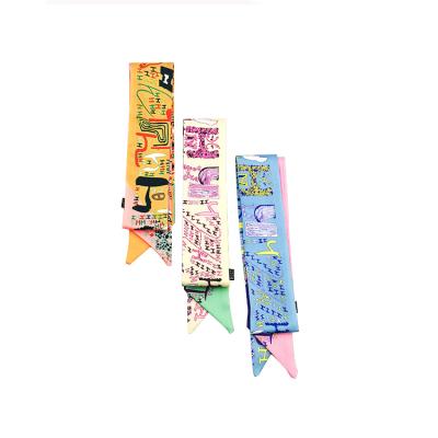 China Decoration Korean version of the female wild Central Institute of Statistics ribbon decoration tied bag letter double-sided silk scarf for sale