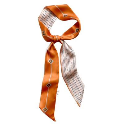 China Factory Wholesale Korean Style Long Scarf Women's Small Narrow Striped Silk Scarf Striped Bands Tie Small for sale