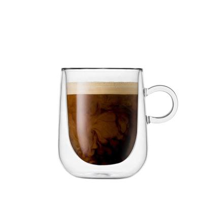 China Promotional Sustainable Good Quality Berisware 11.84Oz/350ml Double Wall Insulated Clear Tea Coffee Milk Glass Mug With Handle for sale