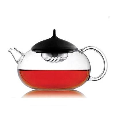 China New High Classic Minimalist 33.8Oz/1000ml Borosilicate Heat Resistant Teapot With Infuser Teapot With Glass Cup Teapot Set for sale