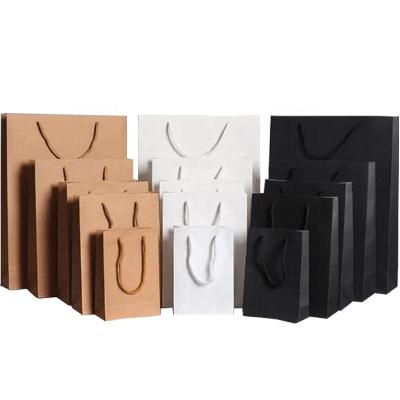 China Recyclable Manufacturing Black Brown Kraft Paper Gift Craft Classic White Paper Bag With Handles And Logo Print for sale