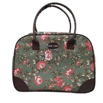 China Large capacity portable green/pink floral pattern holdall&Vanity tote bag handbags leather bags for sale