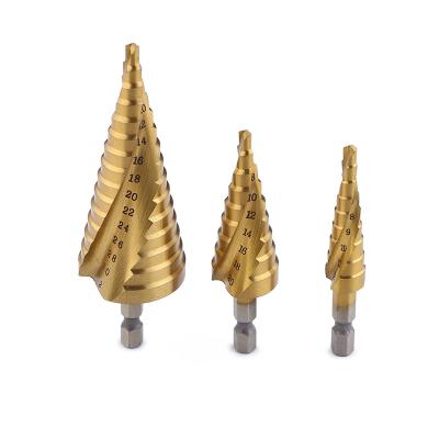 China Metal Drilling 4-12mm/4-20mm/4-32mm Titanium Spline Shank Spiral Shank High Speed ​​Steel Step Drill Bit Set Power Tool for sale