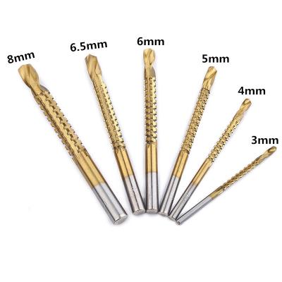 China 6PCS Wood Titanium Coated Drilling 3-8 Mm Slot Saw Drill Bit Set For Wood Metal Drilling for sale