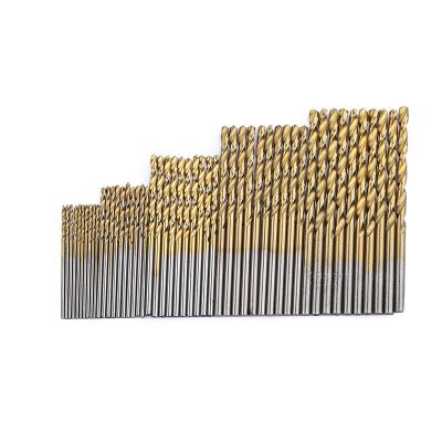 China Metal Drilling 50pc Twist Drill Bit 1-3mm High Speed ​​Steel Straight Shank Titanium Plated Small Electric Drill Bit Set for sale