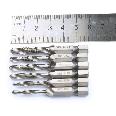 China HSS 6Pcs 1/4 Hex Shank Drill Taps American Metric Combination Tap Compound Combination System Bit Thread American Screw Taps for sale