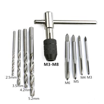 China 9PCS Wrench Adjustable T-Shaped Screw Taps Twist Drill Bit Set M3 Thread Tapping Tool Kit for sale