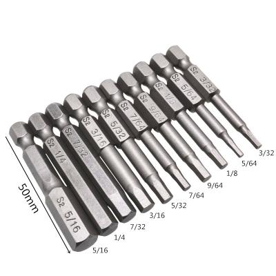 China 10PC Inch Electric Drill Magnetic Hexagonal Steel Belt Screwdriver S2 Magnetic Electric Screwdriver for sale