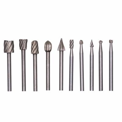 China 10PCS High Speed ​​Steel 1/8 Inch Shank High Speed ​​Steel Woodworking Burr Set Folder Rasp Rotary Drill Bit For Wood Carving for sale