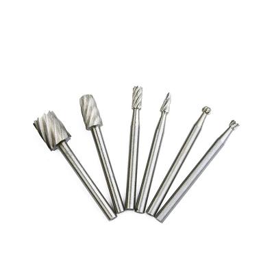 China 6Pcs 3MM hss High Speed ​​Steel Woodworking Trumpet Burr Set Folder Rasp Rotary Drill Bit For Wood Carving for sale