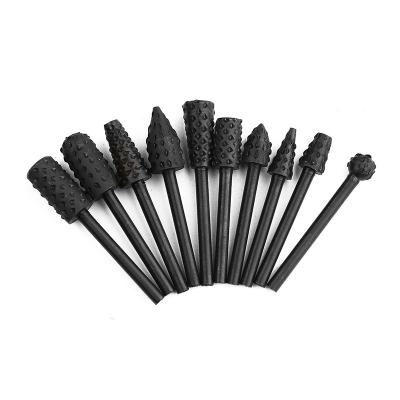 China 45#steel 10PCS 3mm Leg Woodworking Burr Set Folder Rasp Rotary Drill Bit For Wood Carving for sale