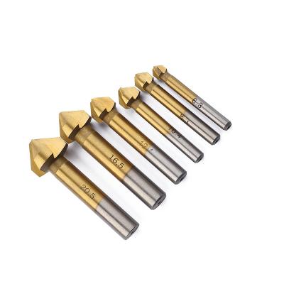 China 6pcs 3 Flute Counterboring And Chamfering HSS Titanium 90 Degree Plated Chamfer Chamfering Cutter End Mill Tool Countersink Drill Bit Set 6.3-20.5MM for sale