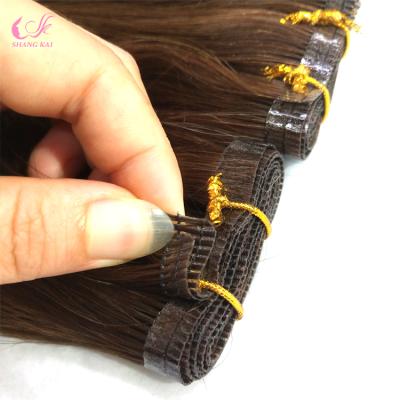 China Machine Wave 100% European Skin Silky Straight Hair Weft Tape Remy Hair Extensions for sale