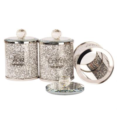 China Fabulous Minimalist Storage Set Diamond Crushed Crystal Tea Coffee Sugar Canisters Set of 3 Kitchens for sale