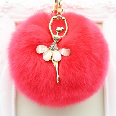 China Real Rabbit Fur Modern Stylish Fluffy Ball Pompom Key Chain Key Ring For Tote Bag Women Girls for sale