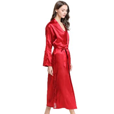 China QUICK DRY Customize Solid Color Cardigan Mid Long Robe Satin Lace Up Bathrobe Homewear With Single Belt for sale