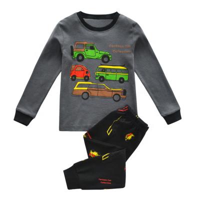 China OEM Customized 100% Thermal Boys Pajamas Car Print Cotton Long Sleeve Kids Pajamas for sale