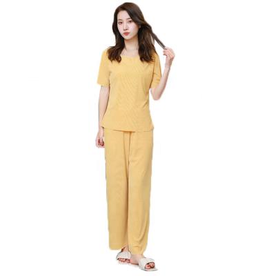 China QUICK DRY Customize Home Sleepwear Two Piece Leg Womenswear OEM/ODM Cool Loose Wide Leg Pants Suit for sale